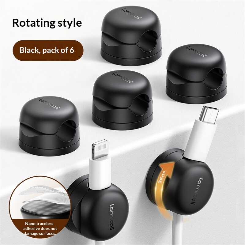 Generic Cable Organizer Desktop Data Cable Holder (6-Pack, Black)