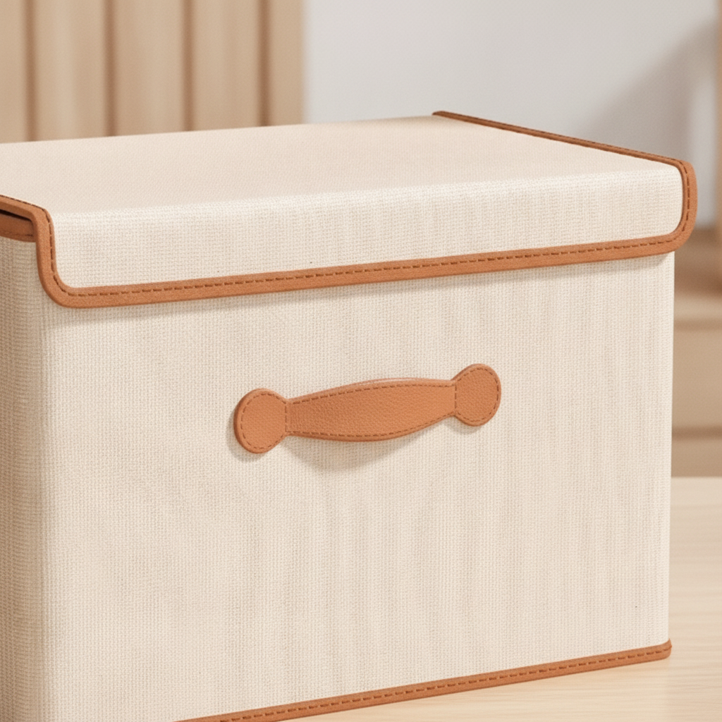 FIRNGOODS Faltbare Aufbewahrungsbox mit Deckel & Lederhenkeln (4er-Set) — view 2