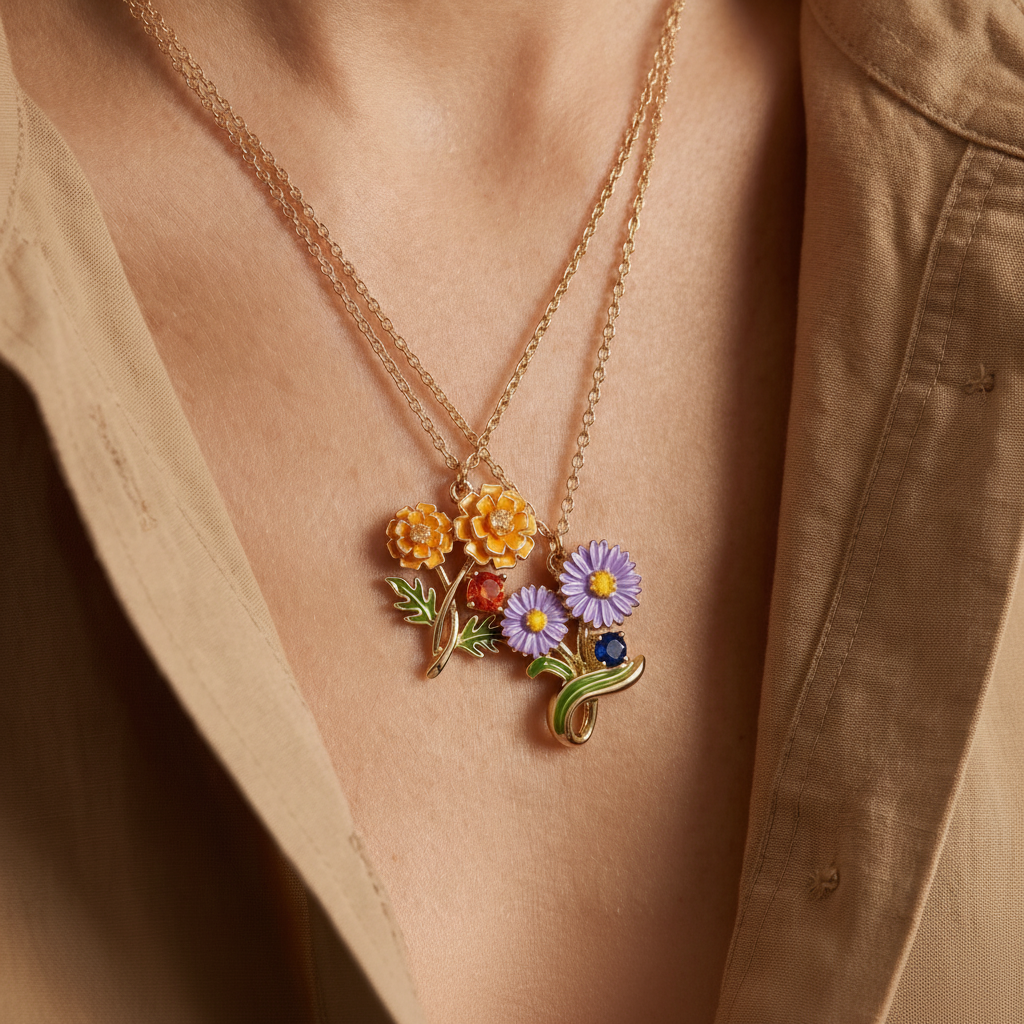 December Floral Necklace Birth Flower — view 3
