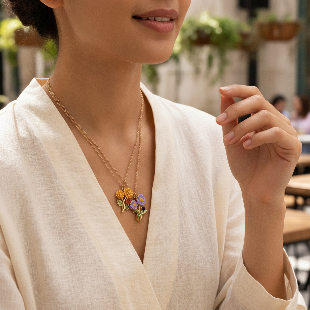 December Floral Necklace Birth Flower — view 4