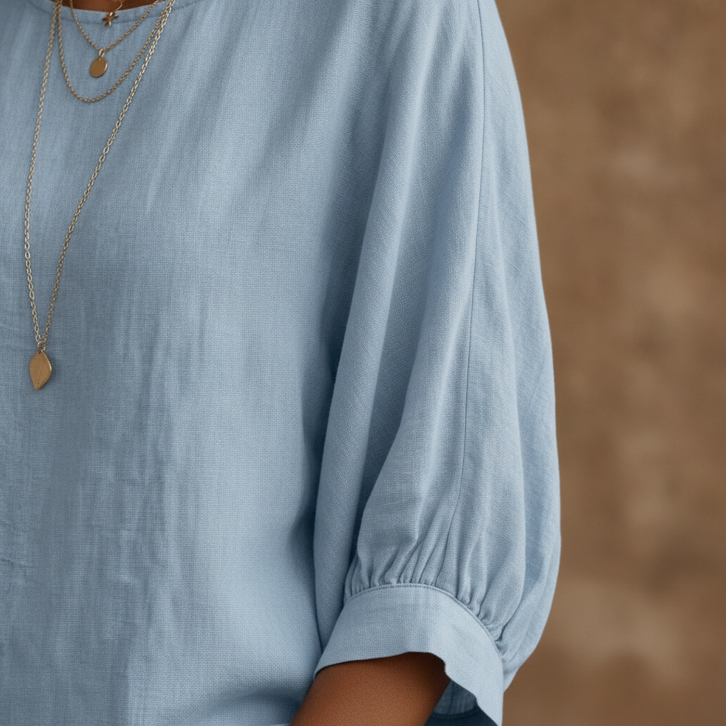 Womens Casual Three-quarter-sleeve Shirt Loose-fitting Round-neck Top — view 3