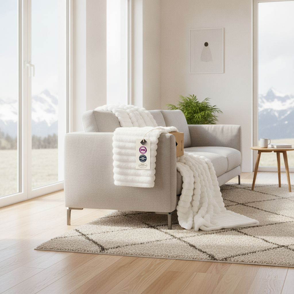 FIRNGOODS Weiße Kuscheldecke aus Flanell-Fleece für Sofa und Bett — view 2