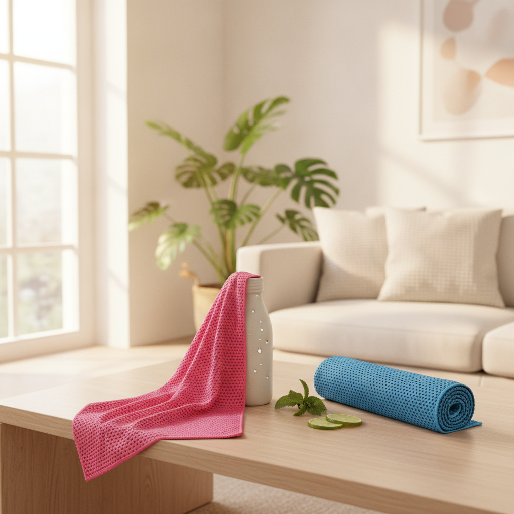 FIRNGOODS Set mit 2 Kühltüchern – Himmelblau & Magenta, sofort kühlendes Mikrofaser für Sport — view 2