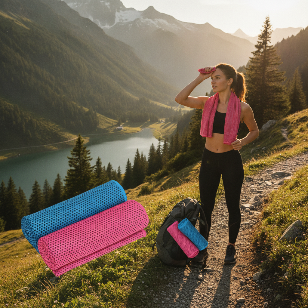 FIRNGOODS Set mit 2 Kühltüchern – Himmelblau & Magenta, sofort kühlendes Mikrofaser für Sport — view 4