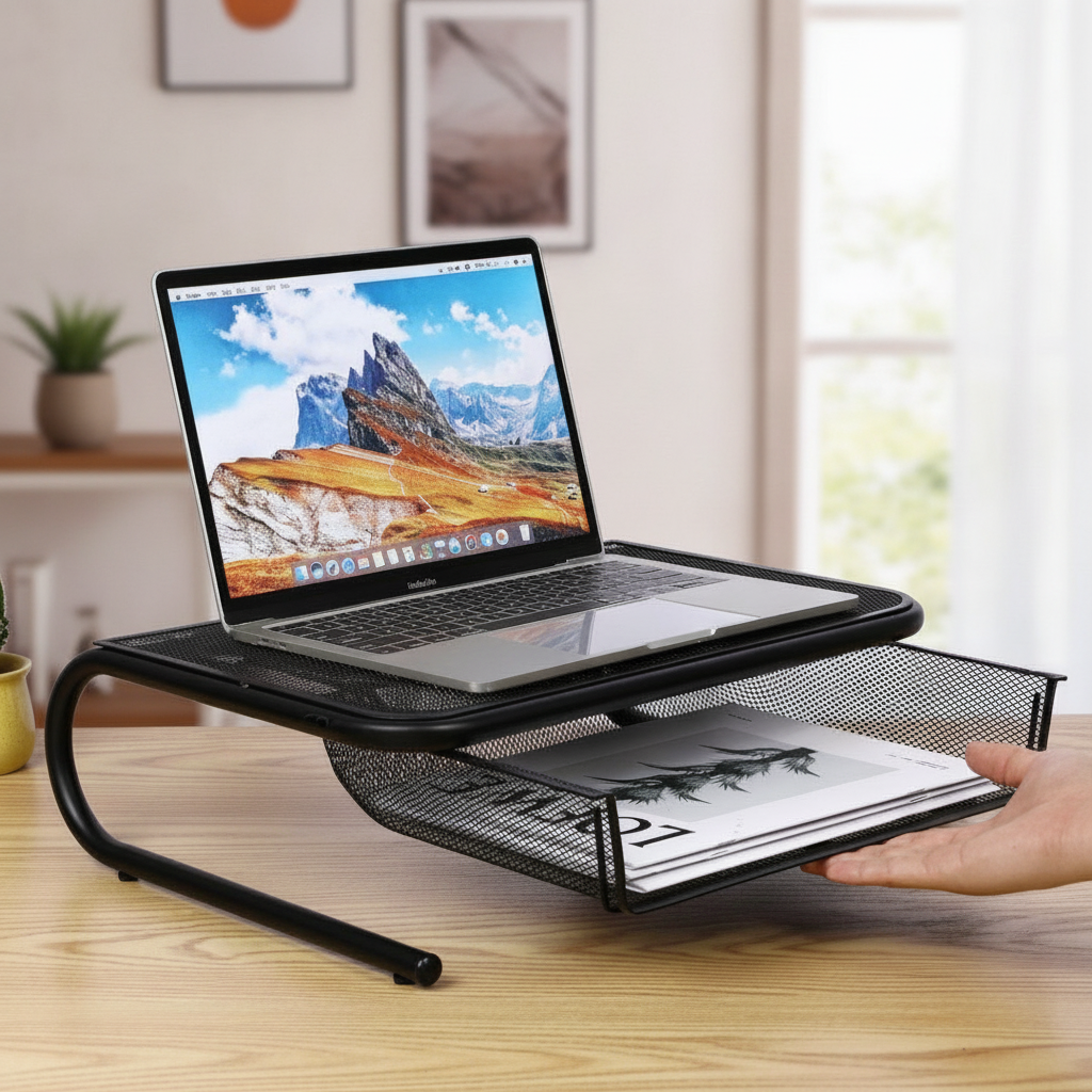 FIRNGOODS Monitor-Erhöhung aus Metallgitter – Schwarz, 51 x 29,8 x 14,5 cm — view 4