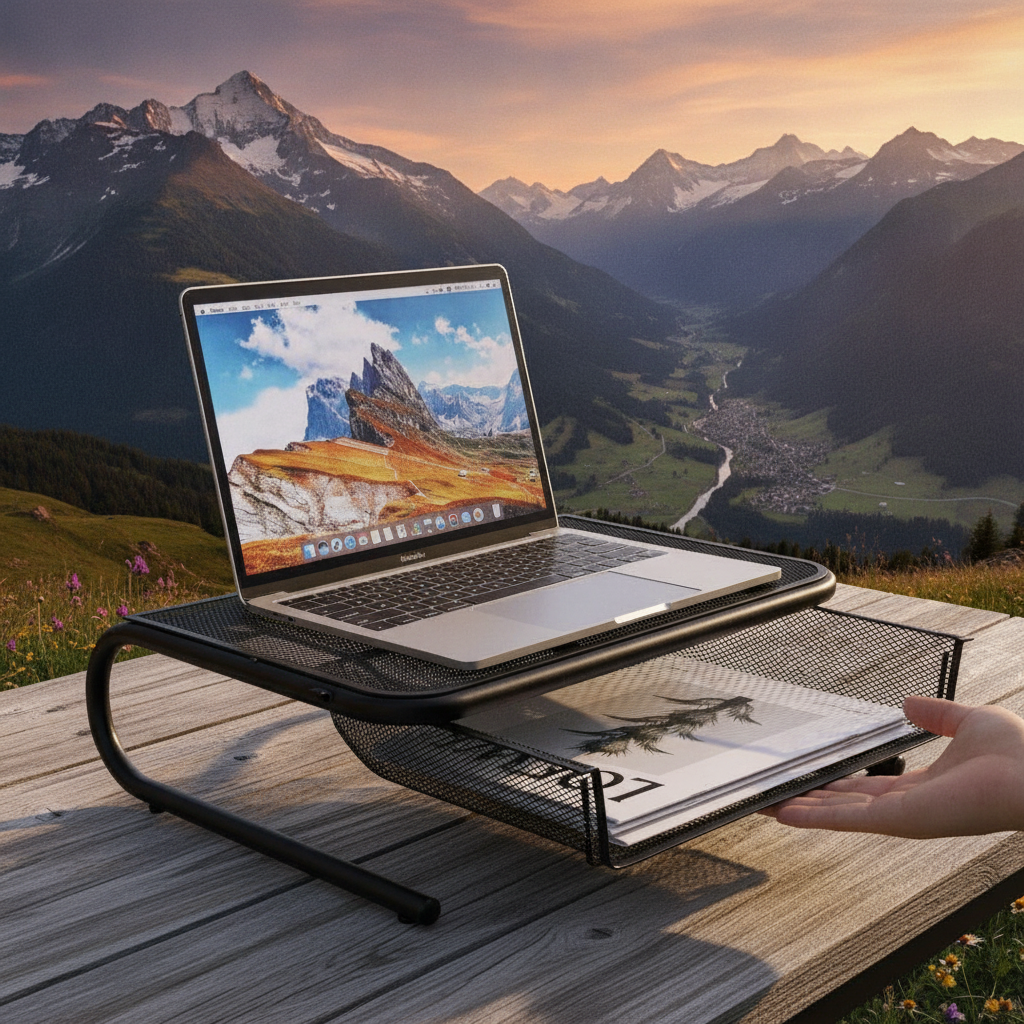 FIRNGOODS Monitor-Erhöhung aus Metallgitter – Schwarz, 51 x 29,8 x 14,5 cm — view 5